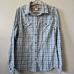 The North Face Plaid Shirt‎ Women's Size Large Long Sleeve Button Up Shirt Blue